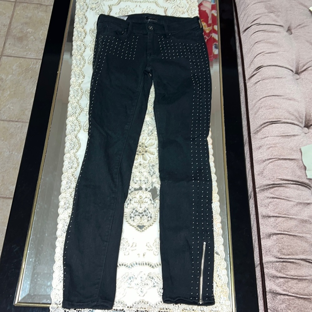 Mother black studded ankle zip skinny jeans